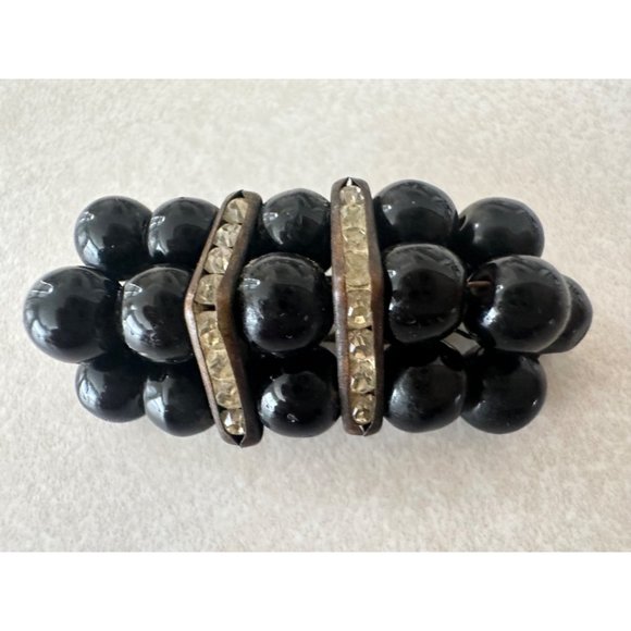 Miriam Haskell unsigned Art Deco silver tone black beaded rhinestone pin brooch - Picture 2 of 8